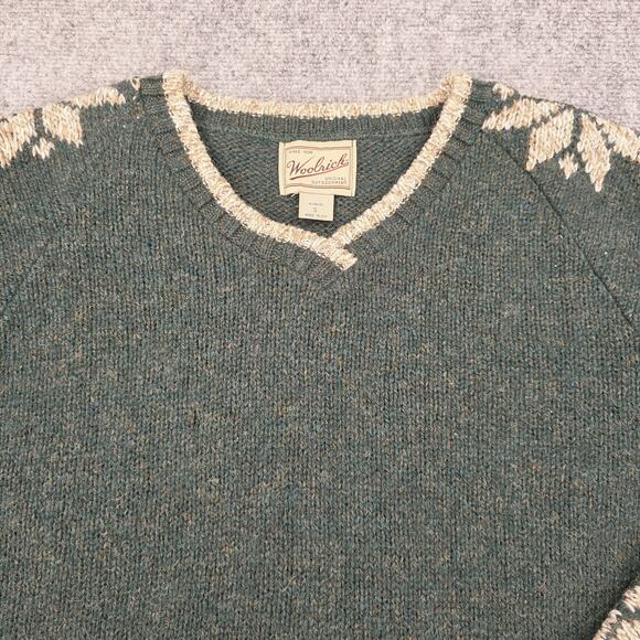 Vintage Woolrich Sweater Womens S Green Nordic Snowflake Wool USA Outdoor Knit - Picture 10 of 16
